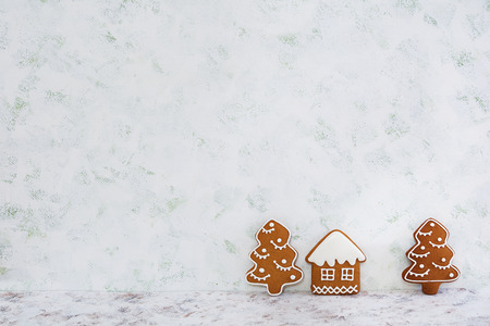 Christmas gingerbread cookies on white background