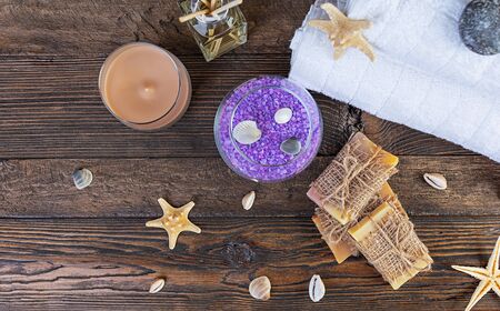 Bathroom accessories. Spa and beauty theatment products. Concept of natural spa cosmetics and...