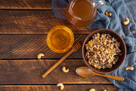 Bowl with Ukrainian tradition Christmas sweet food. Kutia is a traditional Slavic holiday dish. top viewの写真素材