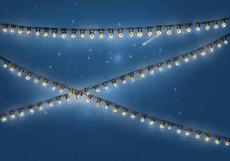 Illustration of a light chain decoration in front of starry skyの写真素材