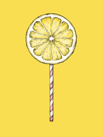 Illustration of a Lemon slice on the stalkの写真素材