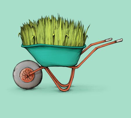 Illustration of a Wheelbarrow with lush grassの写真素材
