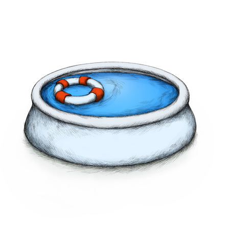 Illustration of an inflatable garden swimming pool with floating tireの写真素材