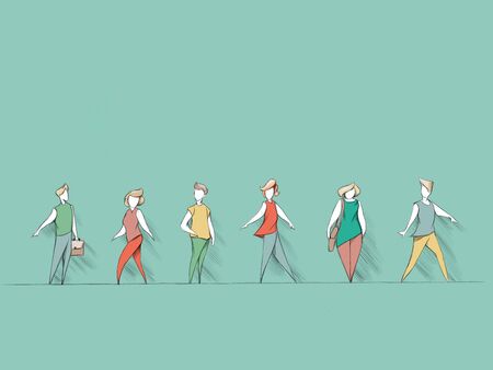 Illustration of some different people in a rowの写真素材