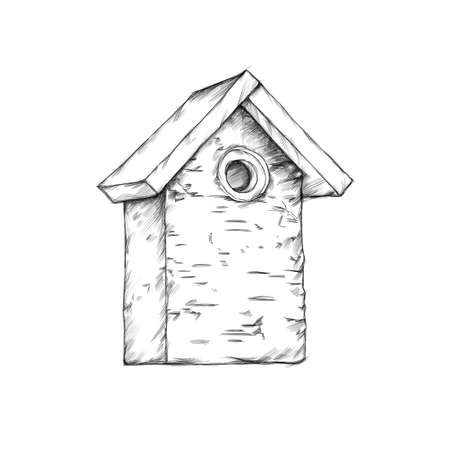 Illustration of a simple bird house, birch nest boxの写真素材