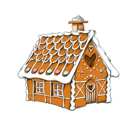 Illustration of a gingerbread house with icingの写真素材