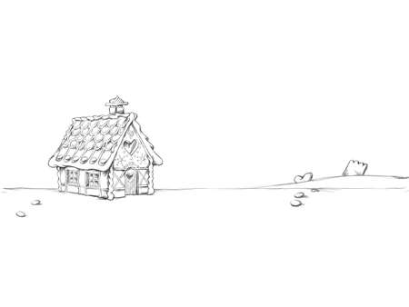 Illustration og a small gingerbread house with open spaceの写真素材