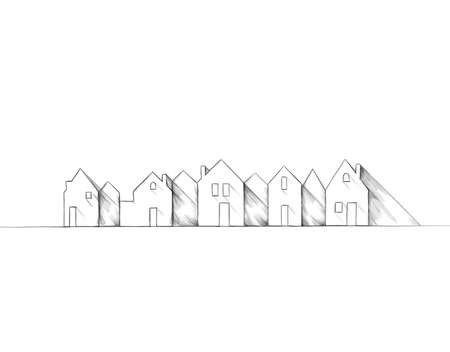 Illustration of a Row of houses with illuminated windows and doorsの写真素材
