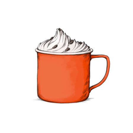 Illustration of an Enamel mug with whipped creamの写真素材