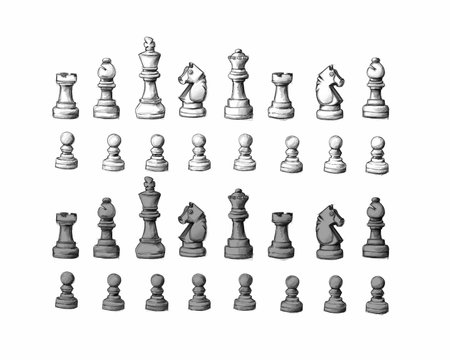Illustration of a Chess piece set in both colorsの写真素材