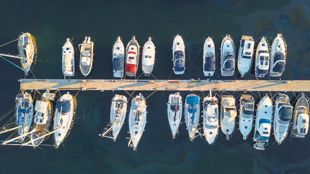 Aerial View of Yacht Club and Marina in Croatia, 4K. Biograd na moruの写真素材