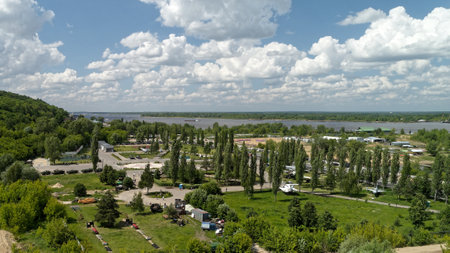 Panoramic view of the Volga River from a height.