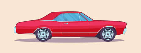 Classic red car solated. Side view. Vector illustrationのイラスト素材