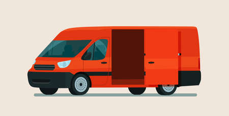 Empty cargo van car with open cargo door. Vector flat style illustration.のイラスト素材