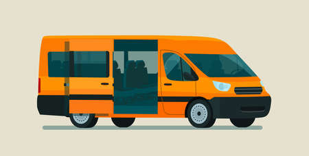 Passenger van car with open door isolated. Vector flat style illustration.のイラスト素材