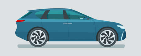 Modern electric CUV car isolated, side view. Vector flat illustration.のイラスト素材