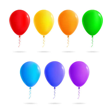 Set of beautiful colorful balloons and ribbons for birthdays, celebrations and parties. Isolated white background.のイラスト素材