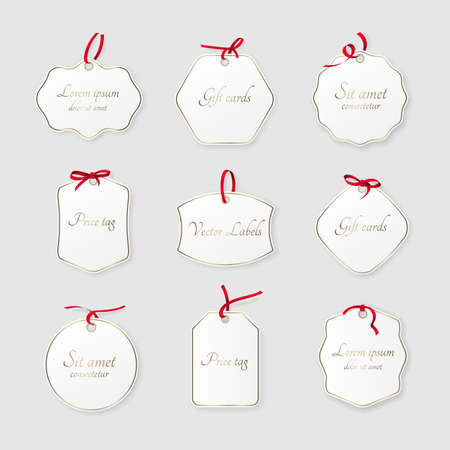 Set of paper labels with ribbons for design gift cards, price and sale tags.のイラスト素材