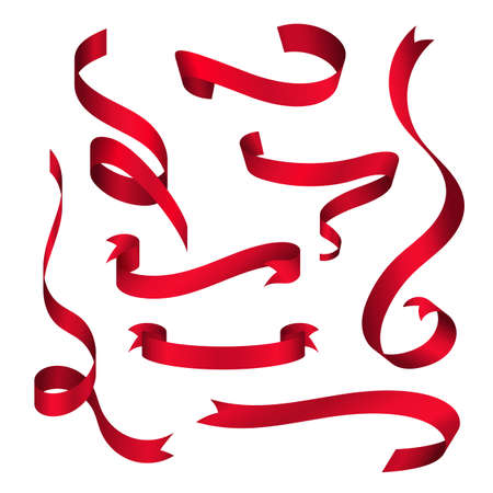 Shiny red ribbons on isolated white background. Vector elements for decoration.のイラスト素材