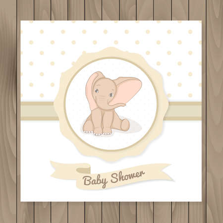 Vector template for design baby shower cards and invitations with cute baby elephant.のイラスト素材