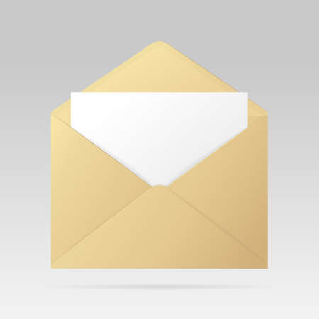 Open golden envelope with invitation card. Vector realistic template isolated from the backgroundのイラスト素材