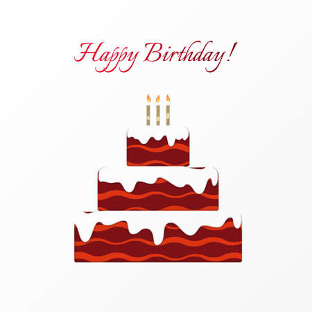Happy Birthday greeting card with cake and candle. Paper cut style.のイラスト素材
