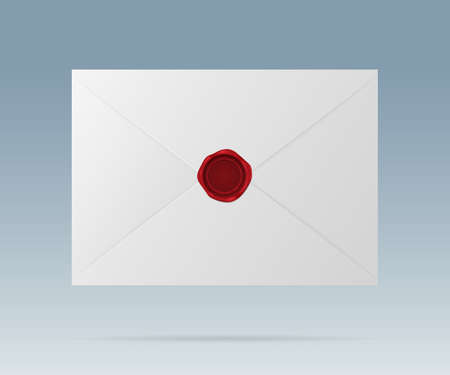 Closed white envelope with a red wax seal. Vector realistic icon. Isolated from a background.のイラスト素材