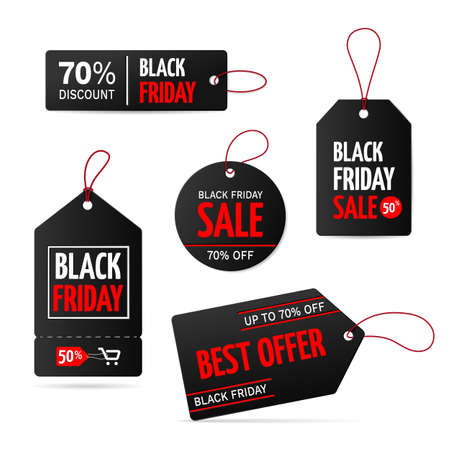 Set of tags for black friday sale banners. Vector label for promotion. Isolated from a background.のイラスト素材