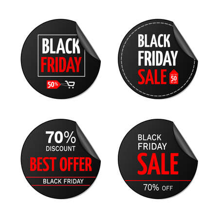 Set of stickers for black friday sale banners. Vector label for promotion. Isolated from a background.のイラスト素材