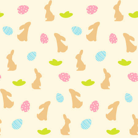 Vector seamless pattern with silhouette bunny and colorful eggs. Easter holiday simple background for printing on fabric, paper for scrapbooking, gift wrap and wallpapers.のイラスト素材