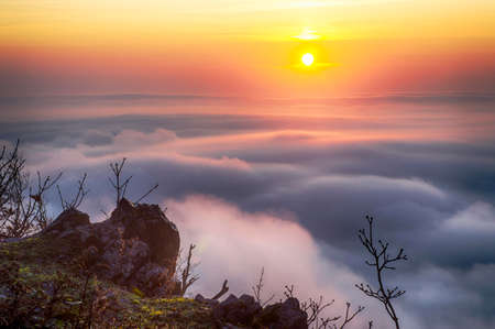 Sunrise above the cloudsの写真素材