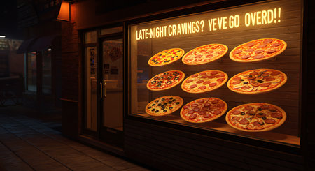 Pizza menu in a pizzeria at night. 3d renderingの素材