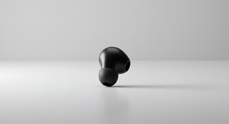 Black headphones on a white background. 3d rendering. Computer digital drawing.の素材