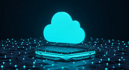 Cloud computing technology concept. 3d rendering toned image double exposureの素材