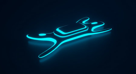 3d rendering of a blue neon sign on a dark background.の素材