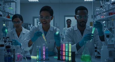 Multiethnic group of scientists carrying out scientific research in a labの素材