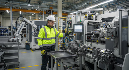 Engineer working on a production line in a modern factory. Industrial people.の素材