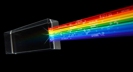Colorful laser beam isolated on black background, close-up.の素材