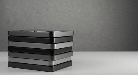 3d render of a stack of black boxes on a white backgroundの素材