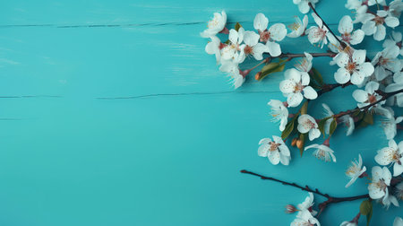Cherry blossom, blooming cherry branches background with copy space, spring time, generative aiの素材