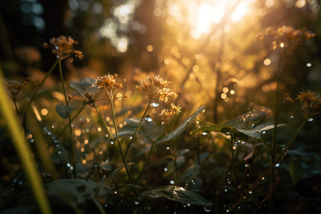 Morning dew on the grass in the forest. Beautiful nature background. Summer conceptの素材