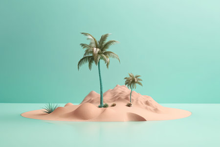 A small isolated island with palm trees. 3d plasticine clay dough style travel tropical illustrationの素材