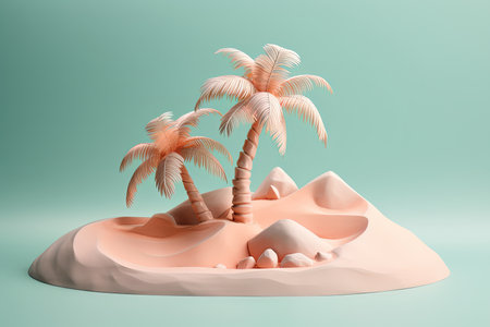A small isolated island with palm trees. 3d plasticine clay dough style travel tropical illustrationの素材