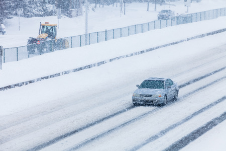 Blizzard on the Road and bad Visibilityの写真素材