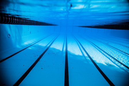 Empty 50m sports competition Outdoor Pool and Dividing lines from Underwater