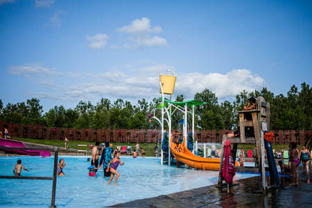 Editorial - July 29, 2014 at Water Games od the Parc Safari, Quebec , Canada on a beautiful  hot...