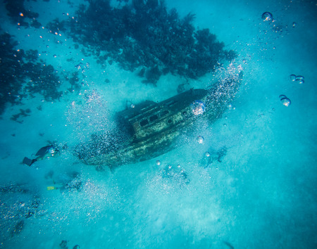 Editorial - San Andres, Colombia, January 2014. San AndrÃ©s is a coral island in the Caribbean Sea where lots of Tourists come for Vacations. here is a View from surface of a Shipwreckのeditorial素材