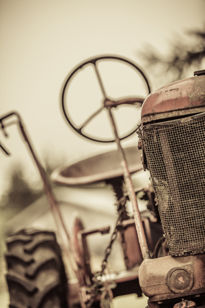 Old Red Vintage Tractor with no Peopleの写真素材