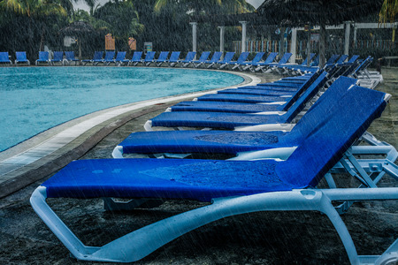 Bad Weather During Vacation at the Pool of a Beautiful Resortのeditorial素材