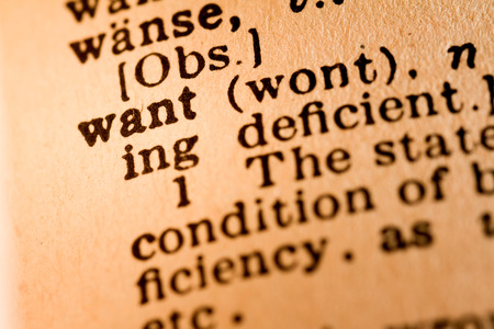 October 1st, 2015 - Montreal, Canada. Close-up of an Old 1945 Webster Vintage Dictionary showing the Word WANTのeditorial素材